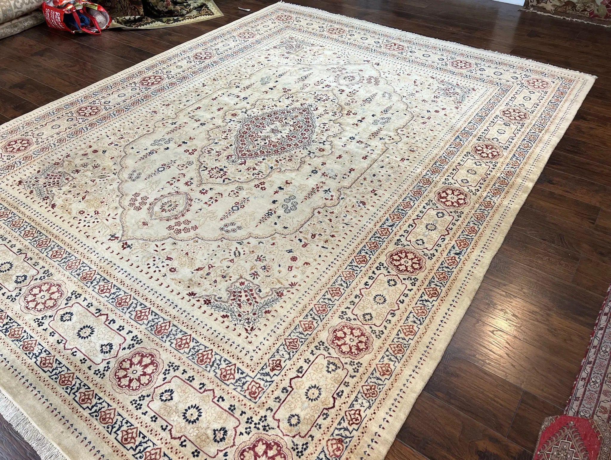 Pak Persian Rug 9x11, Very Fine Hand Knotted Oriental Carpet, Haji Jalili Design, Ivory/Cream, Wool Handmade Room Sized Rug 9 x 11 ft, Nice by Jewel Rugs