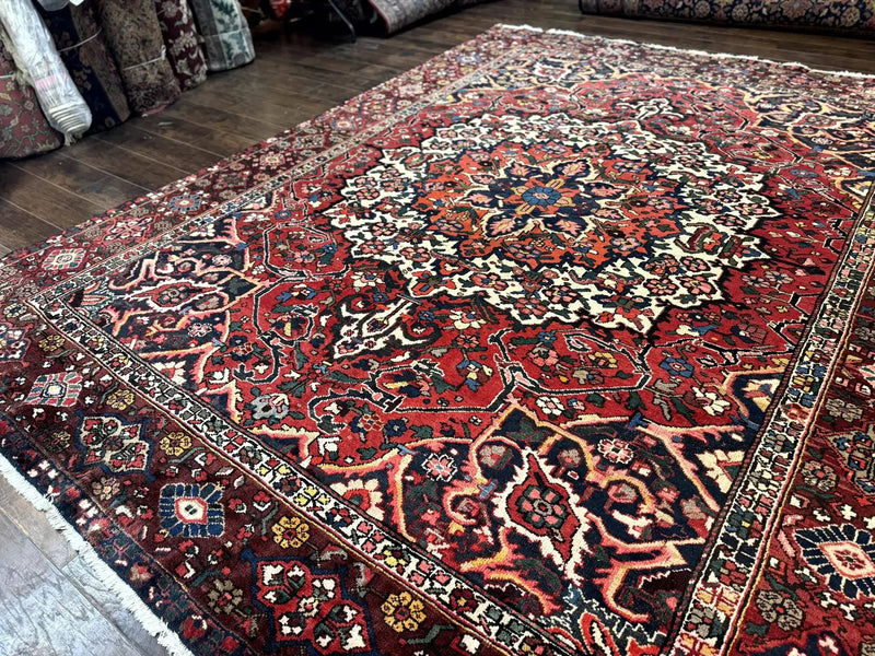 Rare Persian Bakhtiari Rug 10x13, Red, Semi Antique, Large Persian Carpet, Handmade by Jewel Rugs