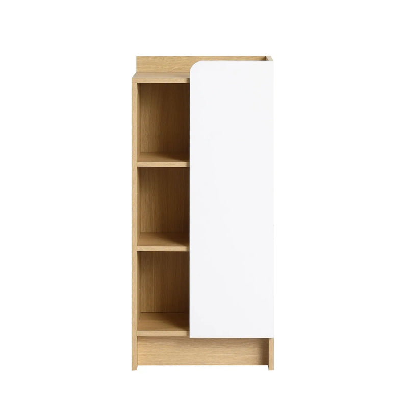 Freestanding Bathroom Side Cabinet, Narrow Storage Cabinet With Single Door & 3 Tier Open Shelves - Black / Light Oak / White by HouseOfZazla