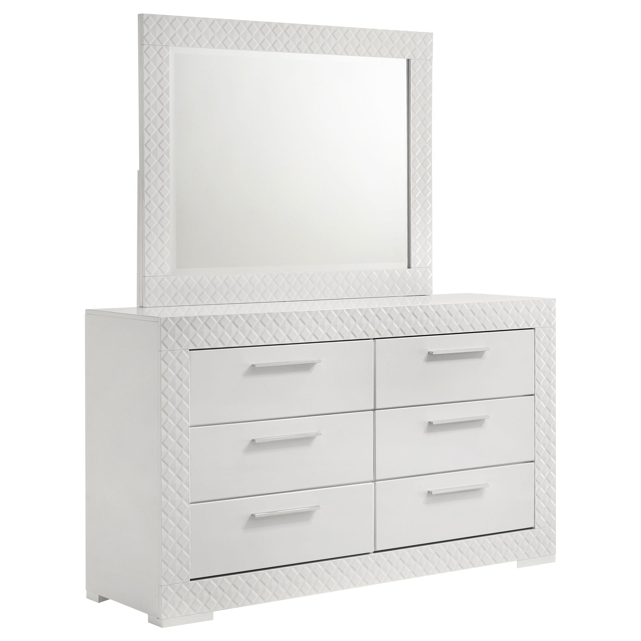 Ives 6-drawer Dresser and Mirror White High Gloss by Unique Piece Furniture