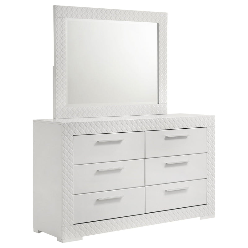 Ives 6-drawer Dresser and Mirror White High Gloss by Unique Piece Furniture