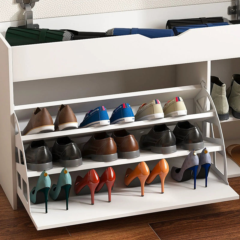 Modern Design Entryway Bench With Adjustable 3 Tier Flip-Up Drawers And Hidden Cabinet - White by Unique Piece Furniture