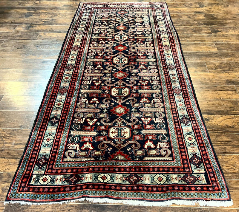 Persian Wide Runner Rug 4.8 x 10, Persian Kalegi Ardabil Rug, Perpedil Caucasian Rug, Antique Handmade Wool Carpet, Navy Blue Red, Tribal Rug by Jewel Rugs