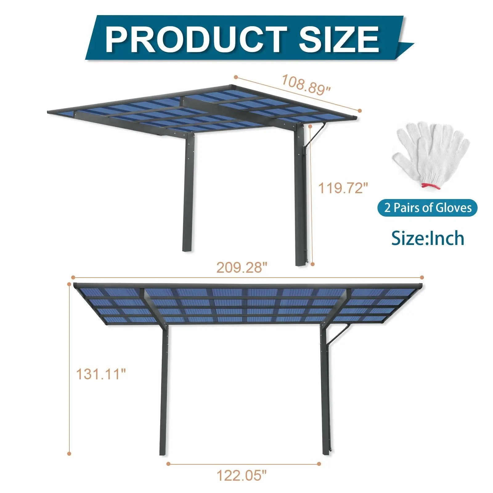 Outdoor Carport, Single Carport Aluminum Metal Frame And Polycarbonate Panels Car Port For Outdoor Driveway Car, Truck - Charcoal by HouseOfZazla