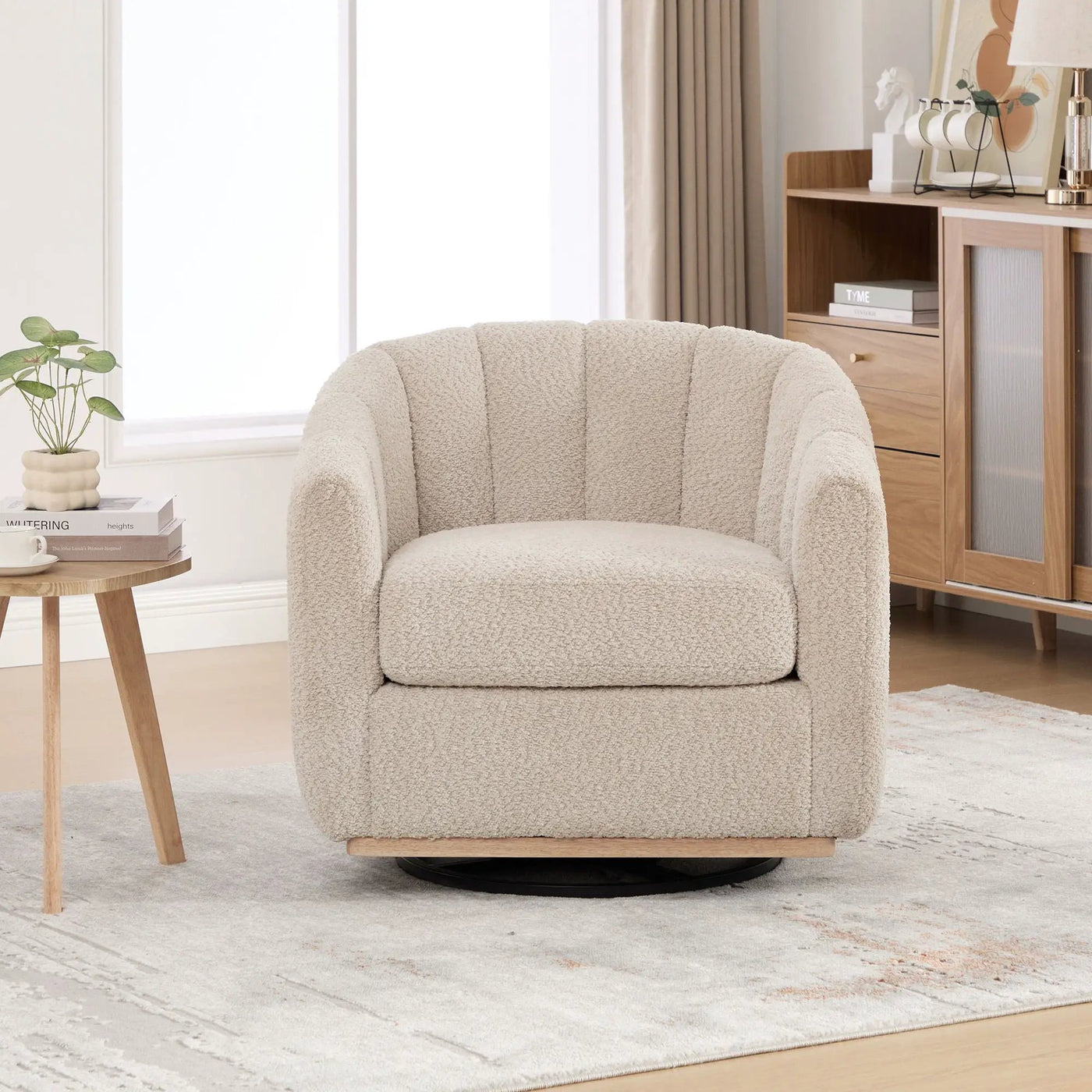 Swivel Upholstered Barrel Chair With Metal Base by Unique Piece Furniture