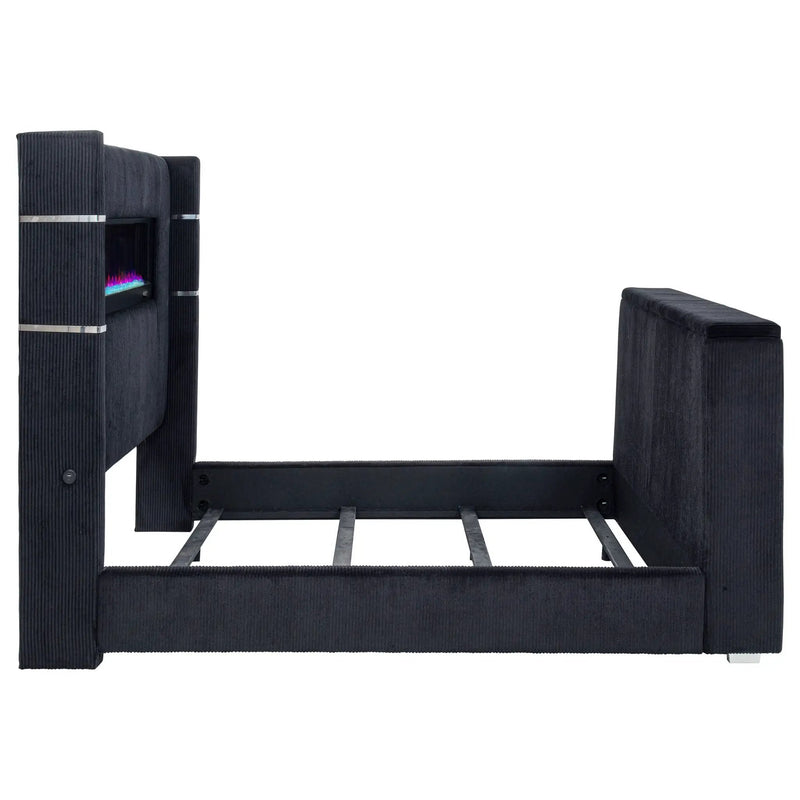 Tisdall Eastern King Flame Visualizer Wingback TV Bed Black by Unique Piece Furniture