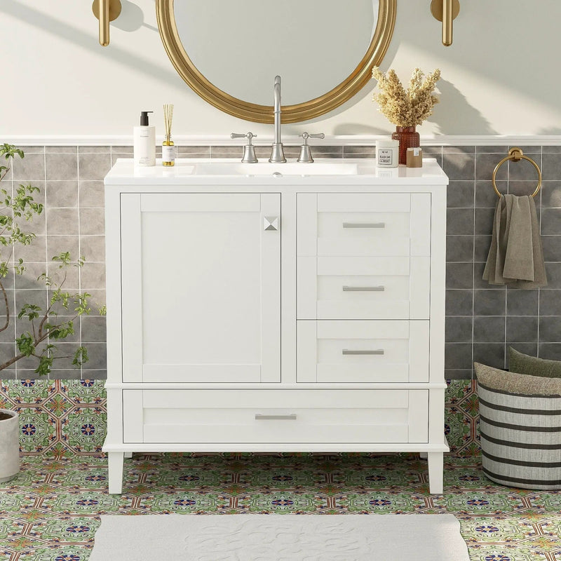 Bathroom Vanity, Modern Bathroom Cabinet With Sink Combo Set, Bathroom Storage Cabinet With A Soft Closing Door And 3 Drawers, Solid Wood Frame by Unique Piece Furniture