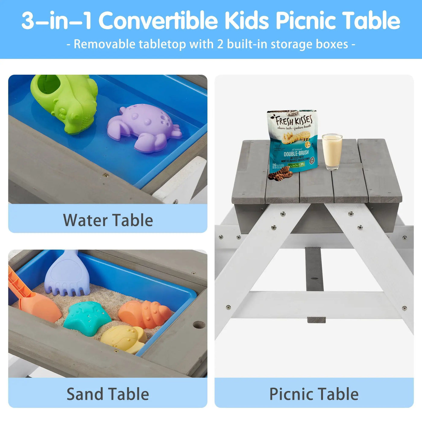 3-In-1 Kids Outdoor Wooden Picnic Table With Umbrella by HouseOfZazla
