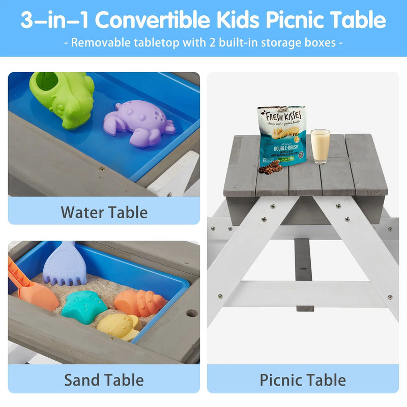 3-In-1 Kids Outdoor Wooden Picnic Table With Umbrella by HouseOfZazla
