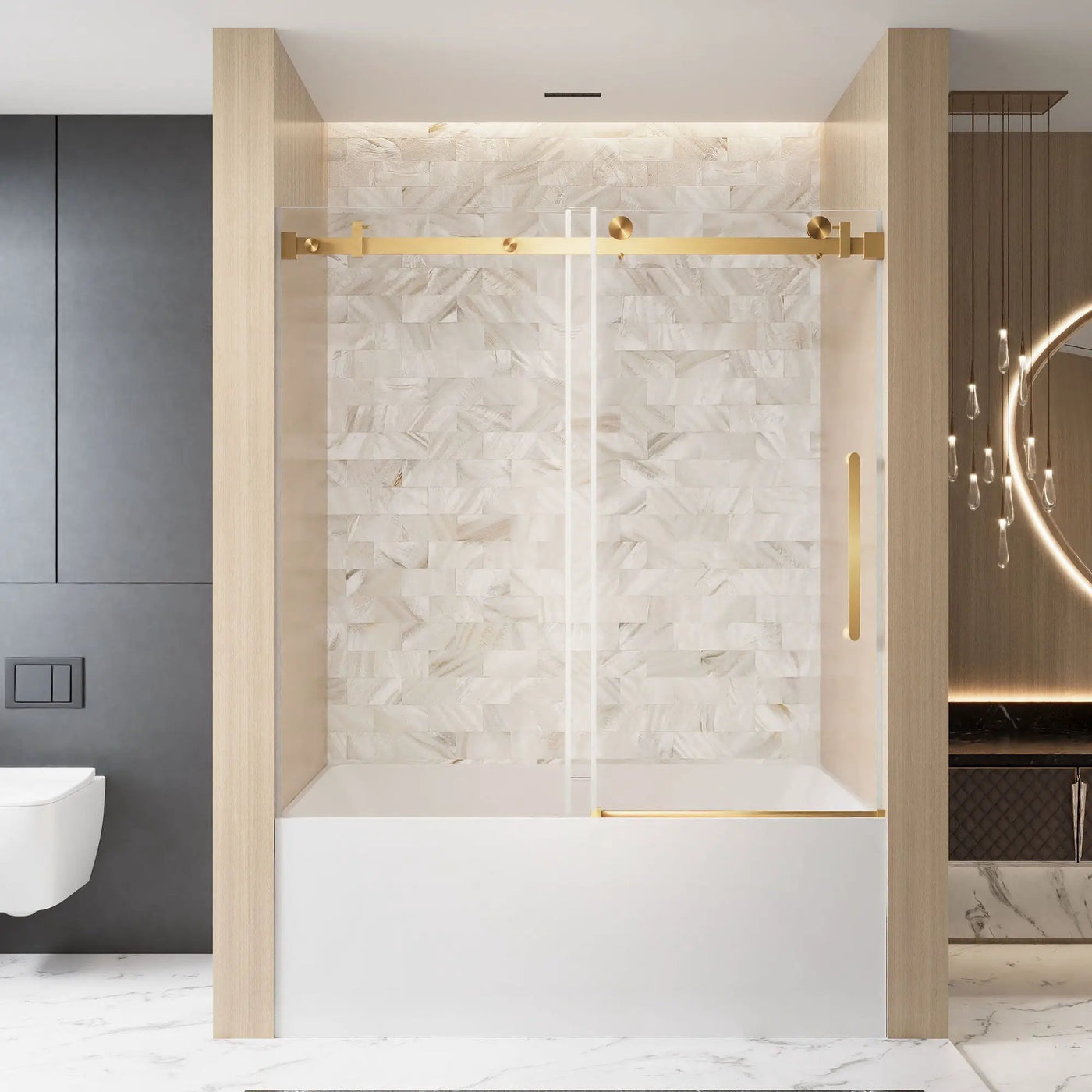 Frameless Single Sliding Shower Door With Handle And Square Tube Track by HouseOfZazla