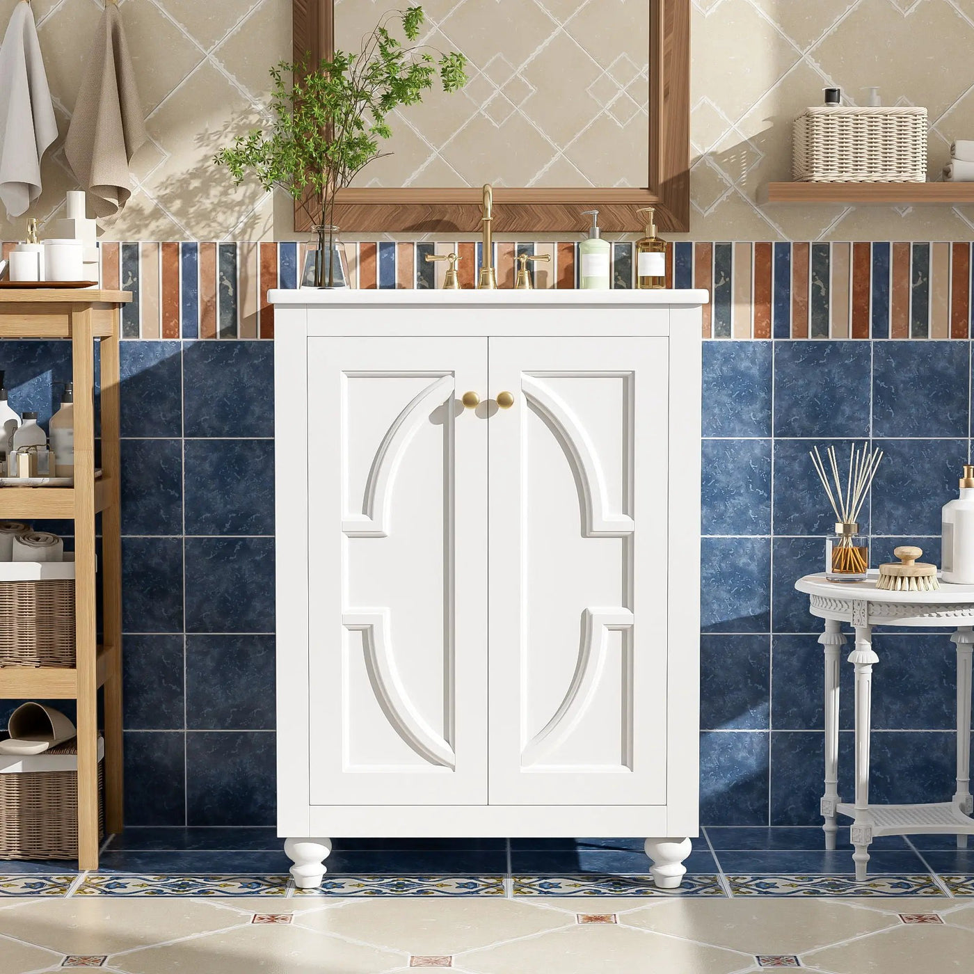 Bathroom Vanity With Ornate Elliptical Motif, Soft Close Hinges by Unique Piece Furniture
