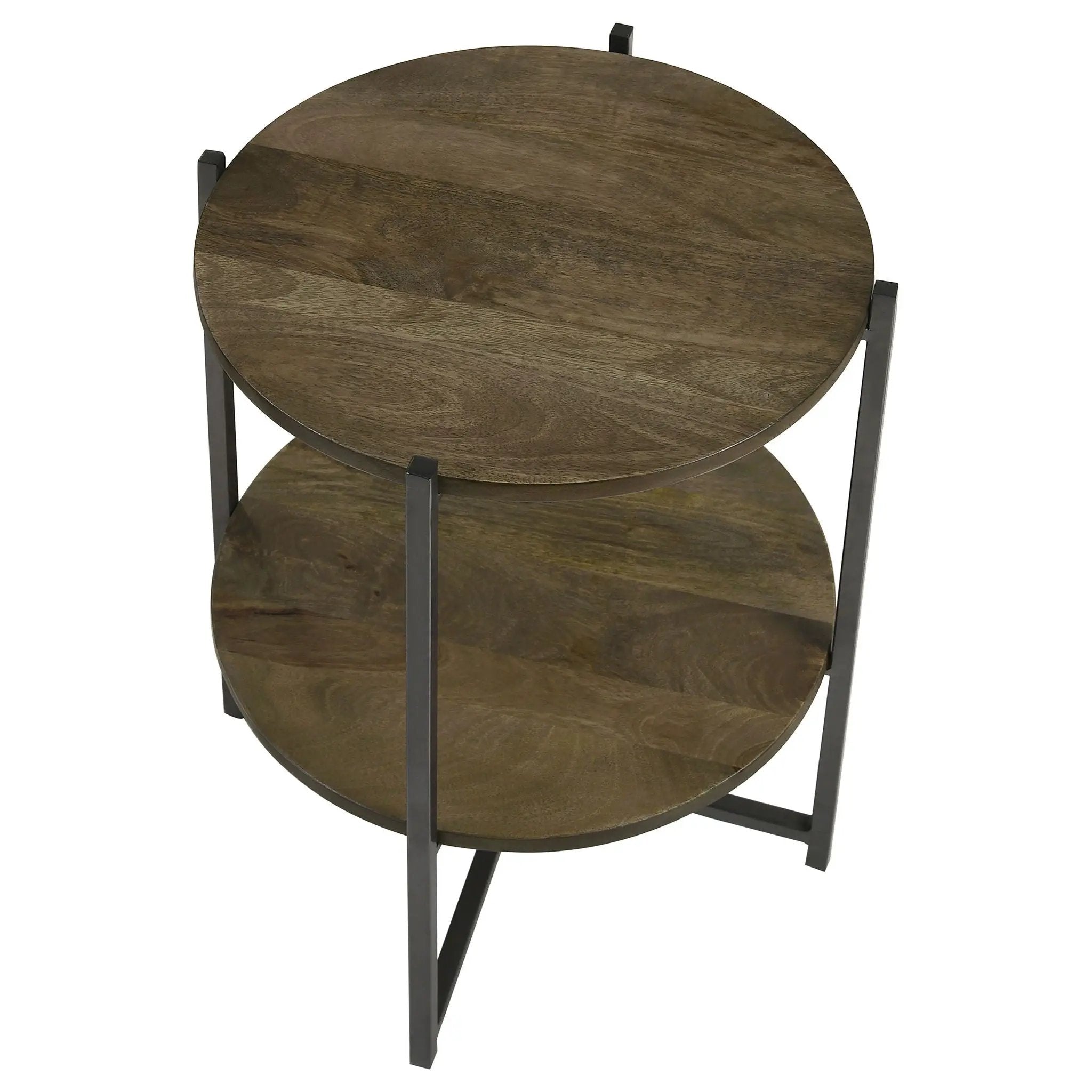 Axel Round Accent Table with Open Shelf Natural and Gunmetal by Unique Piece Furniture