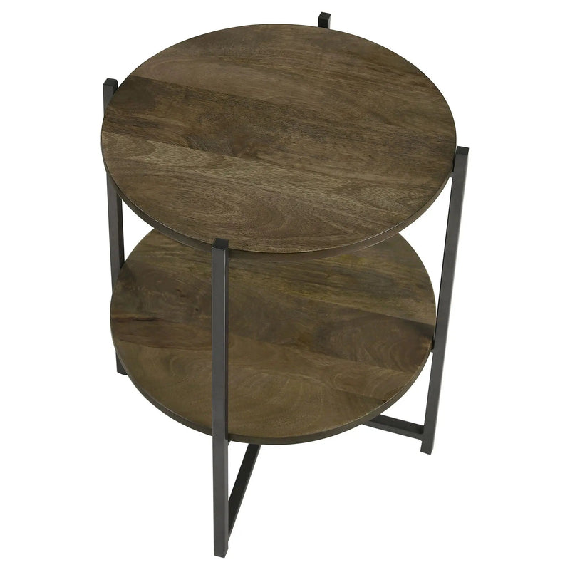 Axel Round Accent Table with Open Shelf Natural and Gunmetal by Unique Piece Furniture
