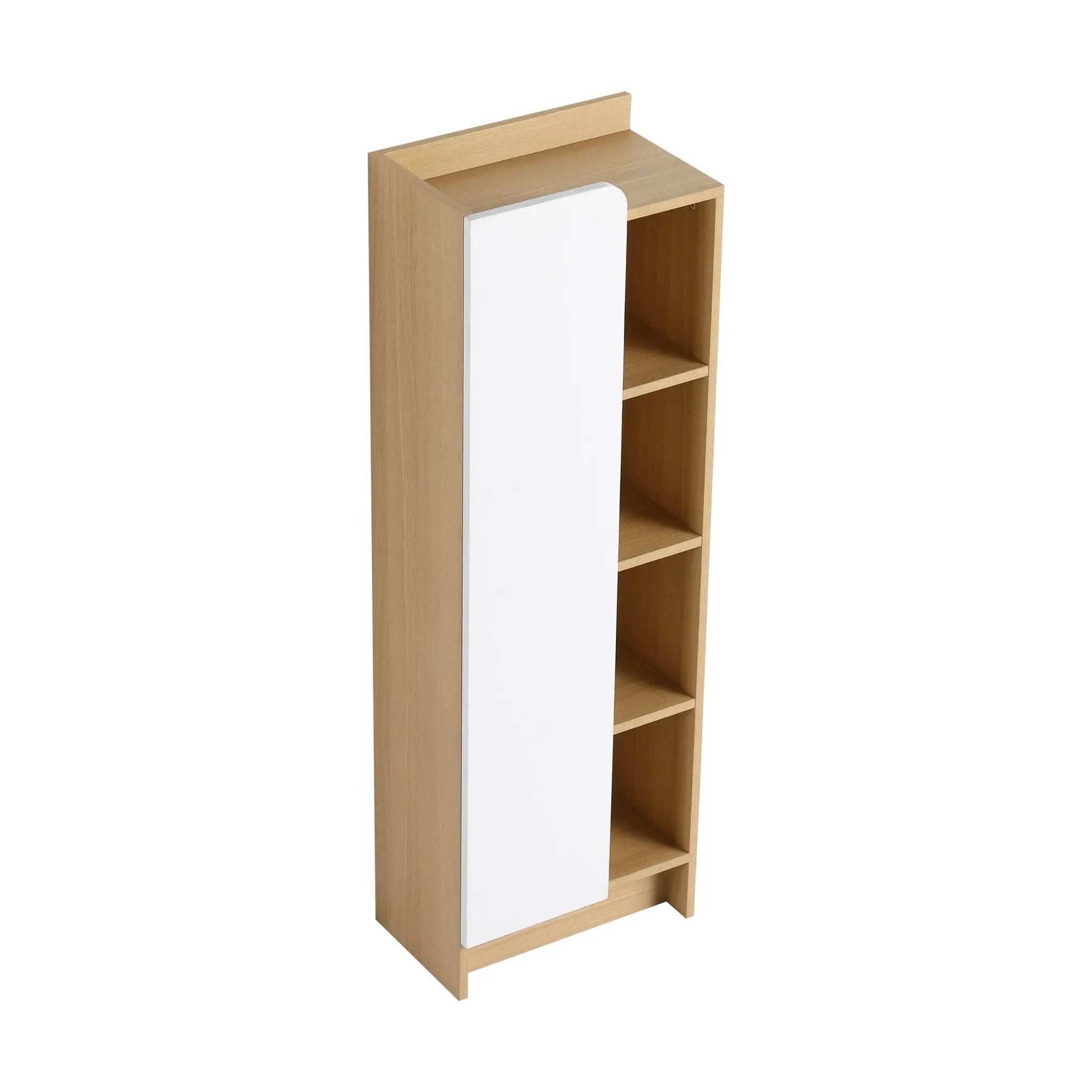 Tall Freestanding Bathroom Side Cabinet With Single Door & 4 Tier Open Shelves - Black / Light Oak / White by Unique Piece Furniture