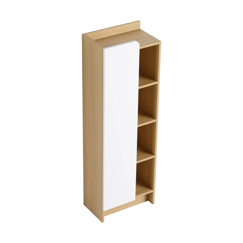 Tall Freestanding Bathroom Side Cabinet With Single Door & 4 Tier Open Shelves - Black / Light Oak / White by Unique Piece Furniture