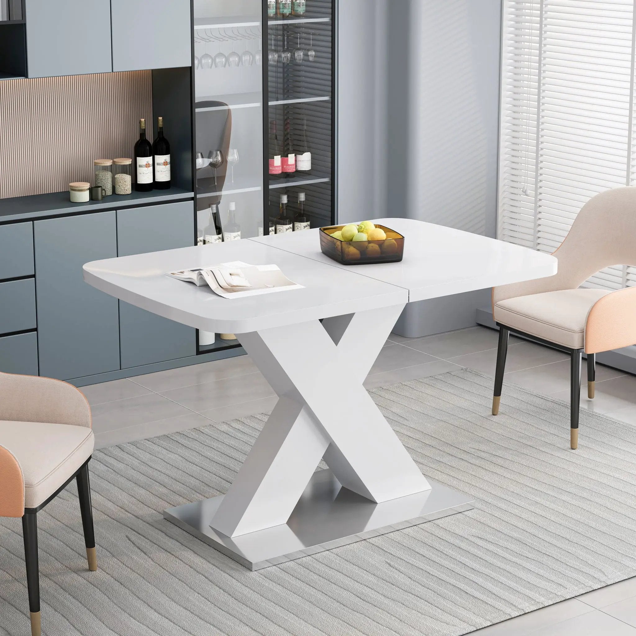Rectangle Dining Table, Stretchable, X Shape Legs - White by Unique Piece Furniture