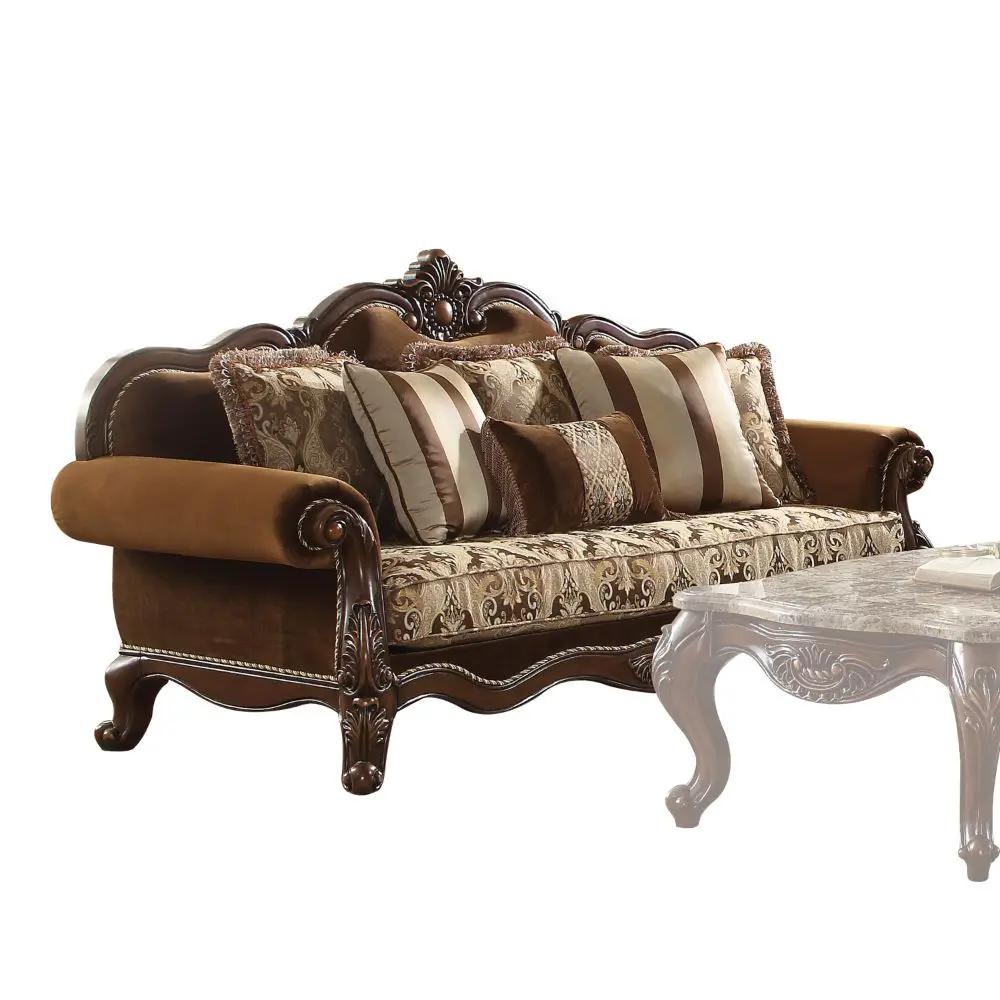 Jardena - Sofa With 6 Pillows (Same Lv01591) - Pattern Fabric & Cherry Oak by Unique Piece Furniture