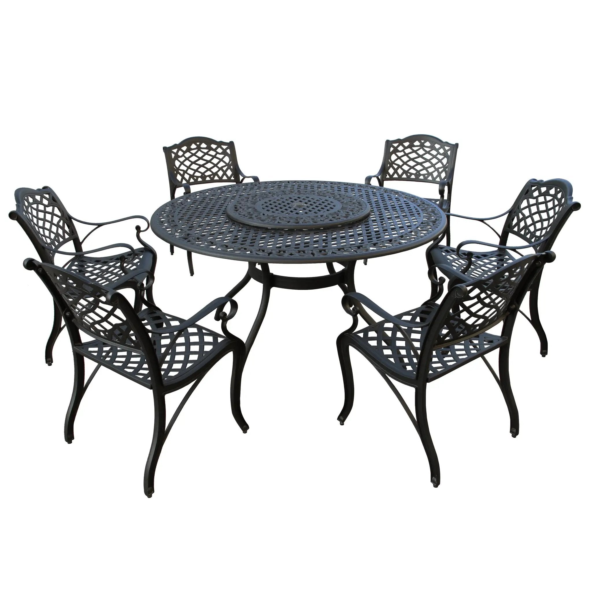 Aluminum 7pc Black Round Patio Dining Set, Lazy Susan, Six Chairs by Sharicks