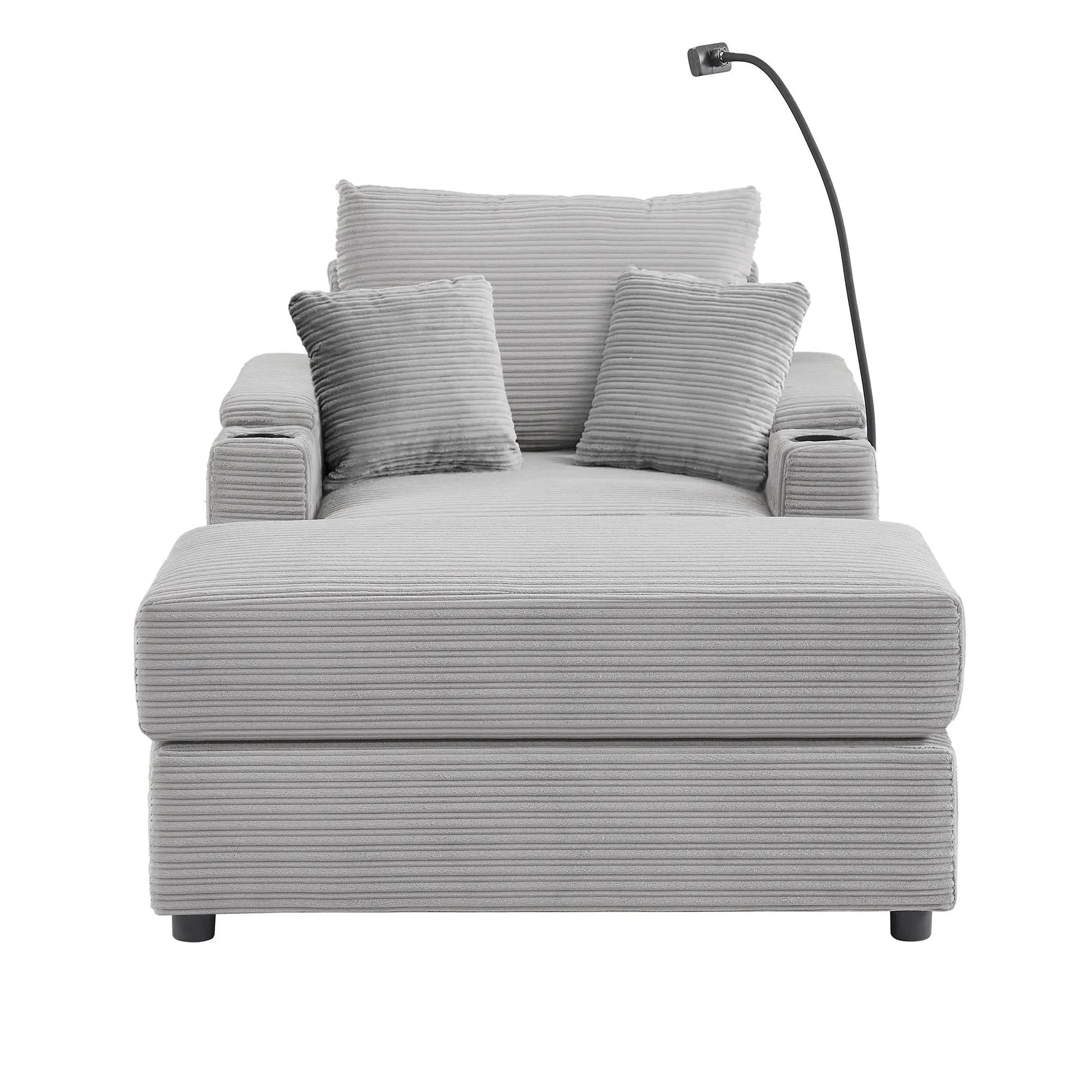 Single Sofa Couch With Storage Space, Movable Ottoman, USB Ports, Cup Holders, Phone Holder