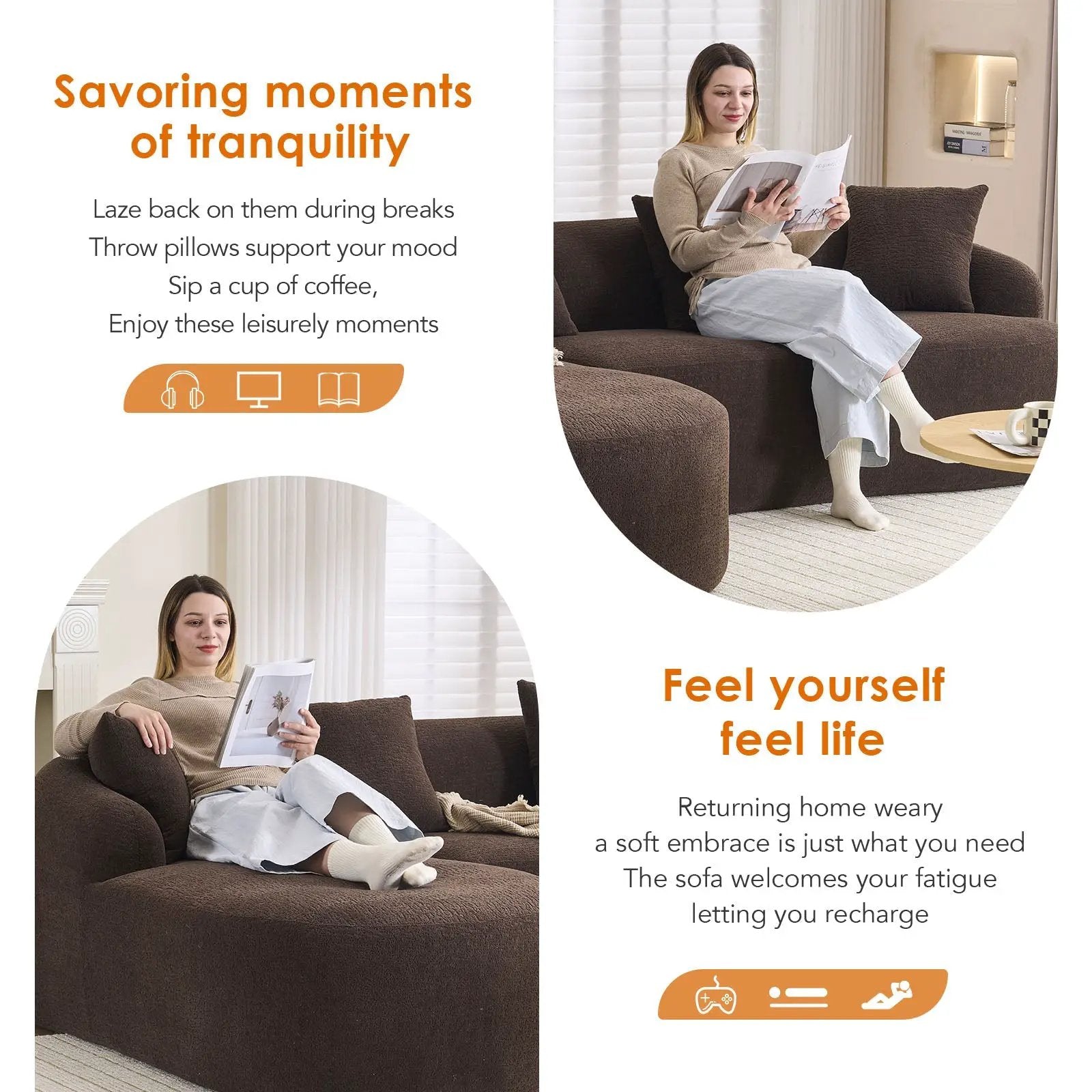 Compression Sponge L-Shape Sectional Sofa with Curved Chaise by HouseOfZazla