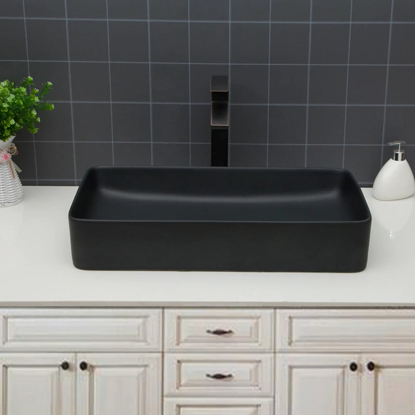 Modern Ceramic Rectangular Bathroom Vessel Sink With European Design by HouseOfZazla