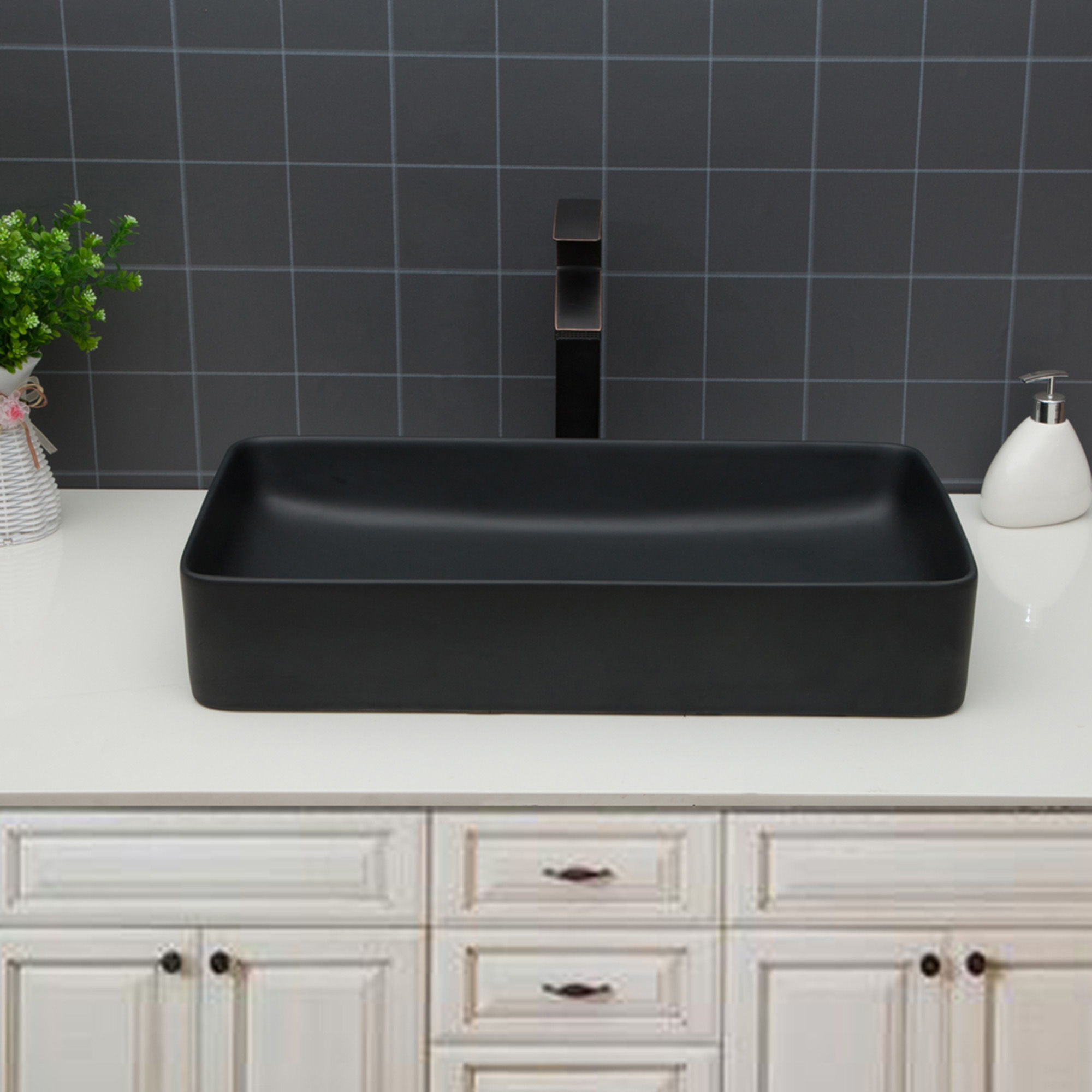 Modern Ceramic Rectangular Bathroom Vessel Sink With European Design by HouseOfZazla