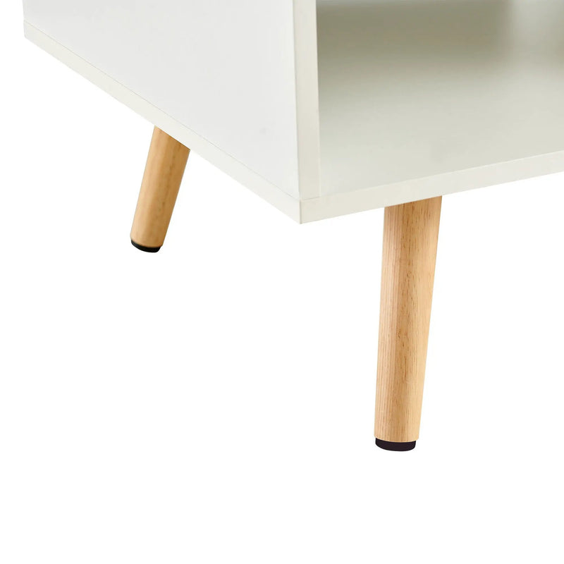 Modern Rectangle Coffee Table With Legs, Sliding Drawer For Storage - White by HouseOfZazla