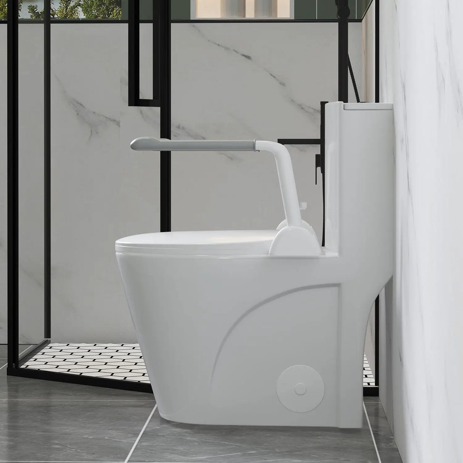 Upgraded Design Armrest, With Glossy Gw 007 1 Piece Toilet With Tornado Flush, Soft Close Seat, Dual Flush Map 1000G, Comfort Chair Seat - Gloss White by HouseOfZazla