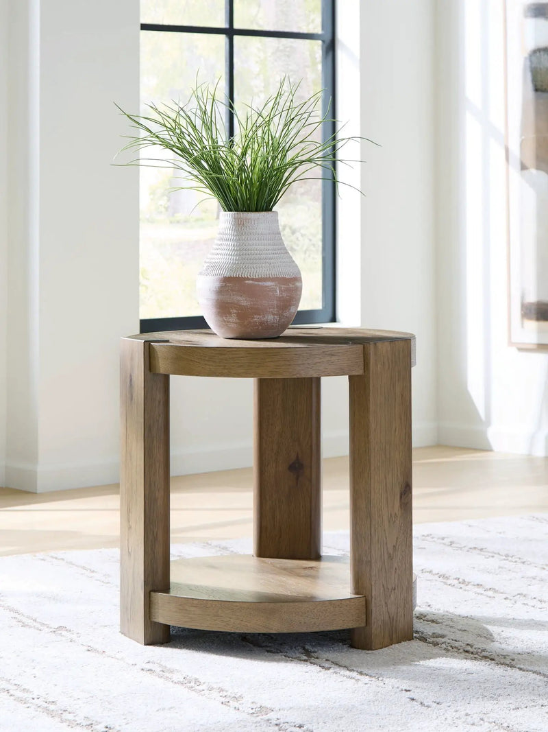 Flangren - Round End Table - Light Brown by Unique Piece Furniture