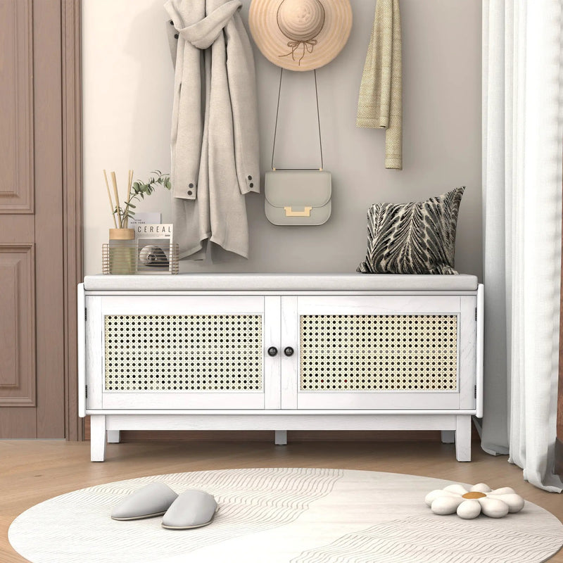 TREXM Boho Rattan Entryway Bench with Storage by HouseOfZazla