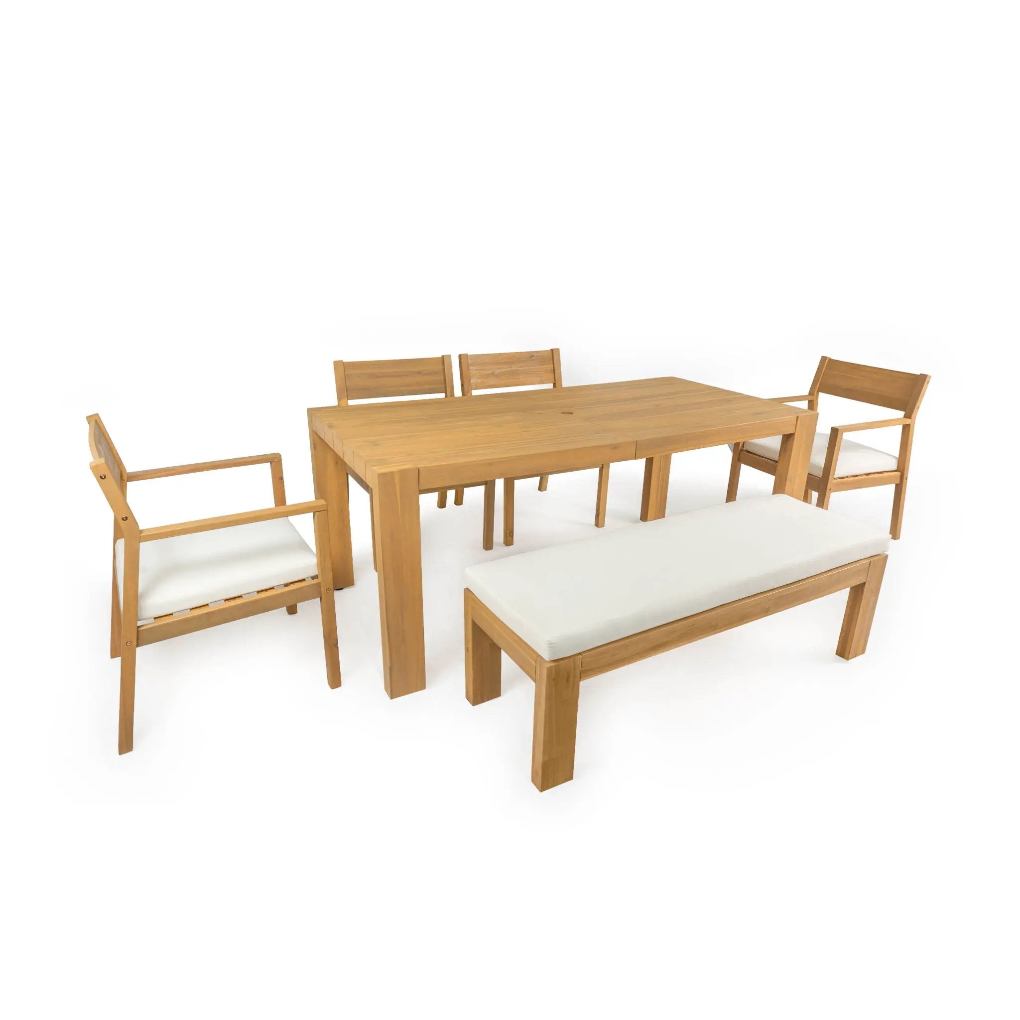 Outdoor Dining Set Rectangular Table With Umbrella Hole