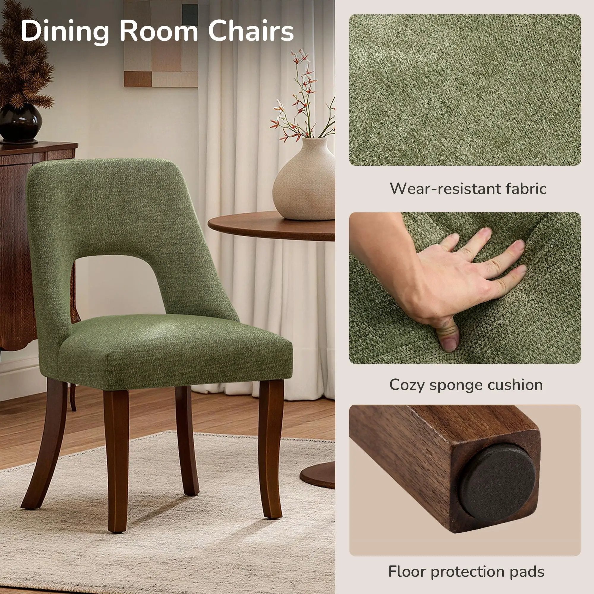 Upholstered Dining Chair With Curved Legs (Set of 2) - Green by Unique Piece Furniture
