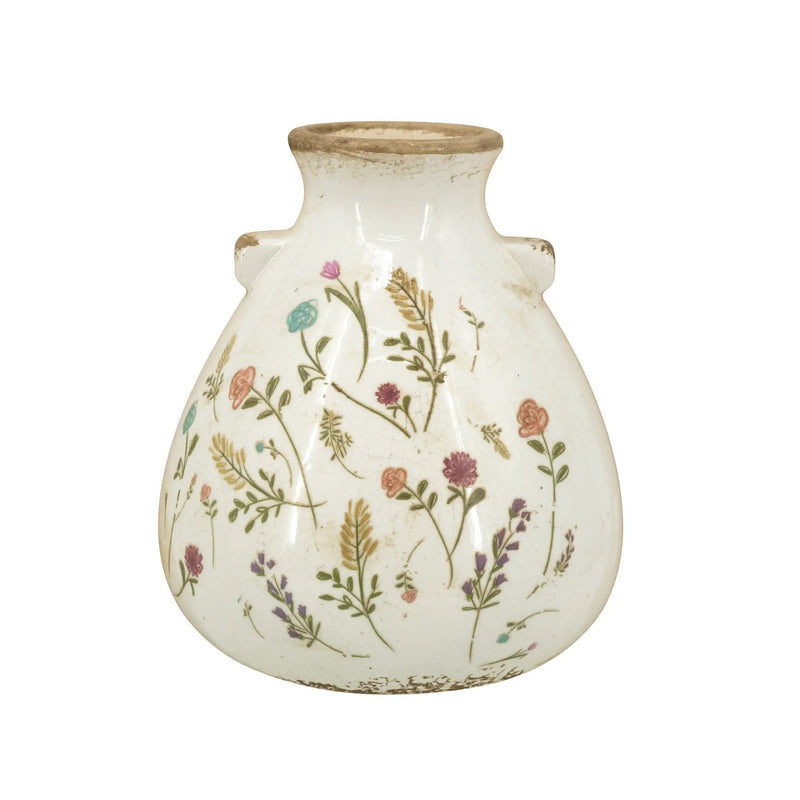 6.7x6.7x7.7' Round Ceramic Accent Vase with Multi-Colored Floral Motifs by HouseOfZazla
