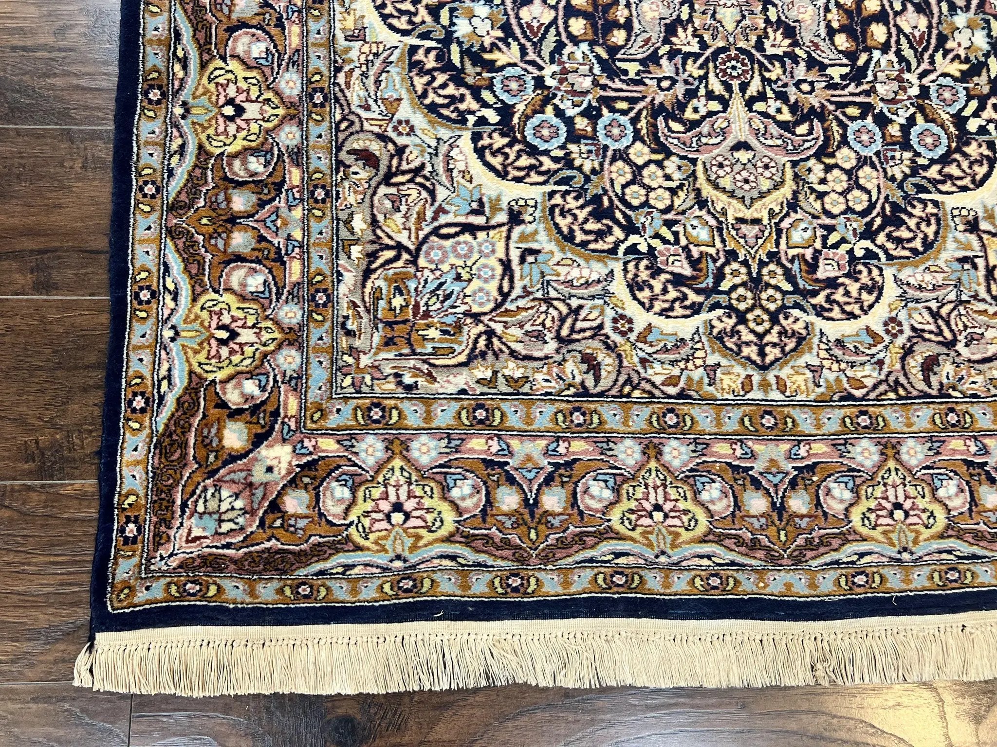 Pak Persian Rug 5x7, Navy Blue Hand Knotted Wool Oriental Carpet 5 x 7 ft, Floral Medallion, Traditional Vintage Pakistani Rug, 225 KPSI by Jewel Rugs