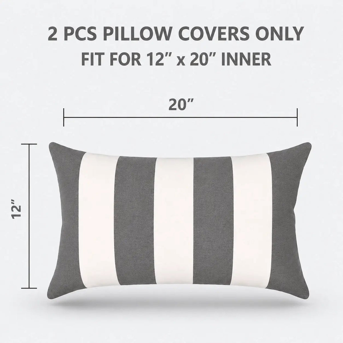 2 Pack Outdoor Lumbar Pillow Covers - Gray/White Striped, photo 2 of 10