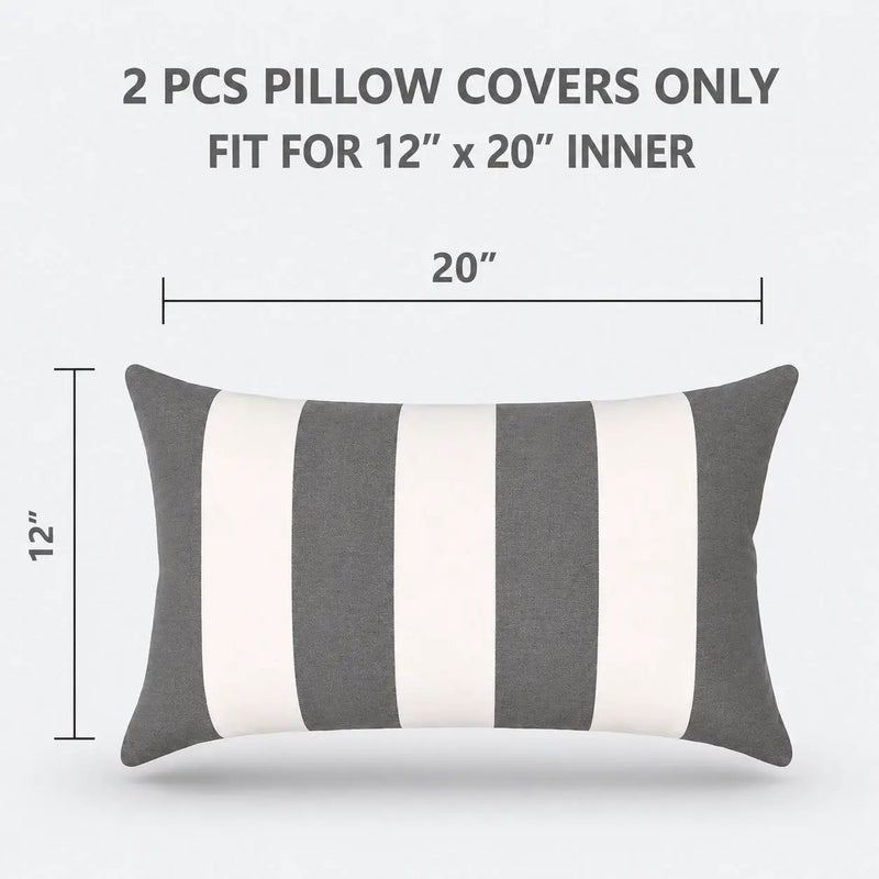 2 Pack Outdoor Lumbar Pillow Covers - Gray/White Striped, photo 2 of 10