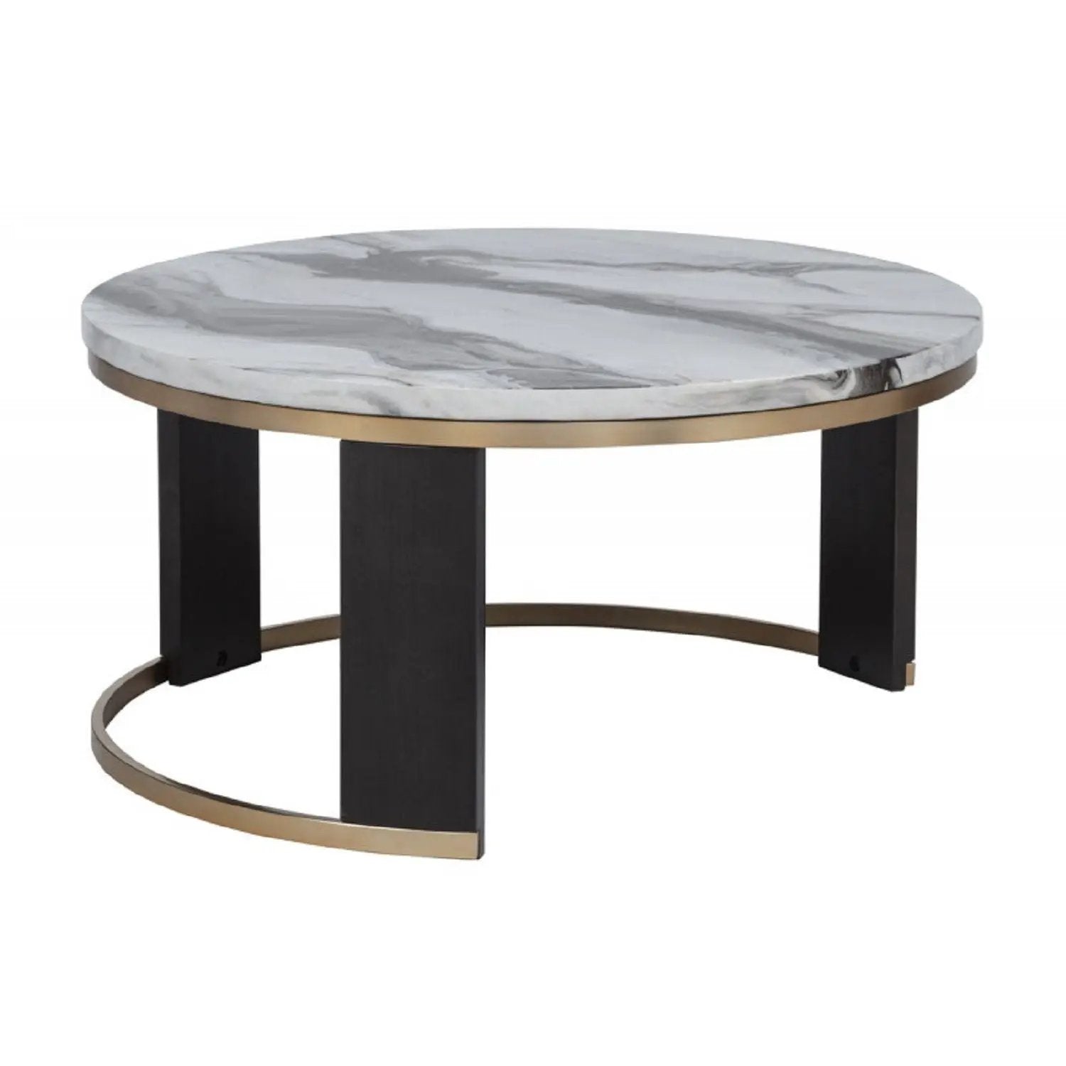 Nesting Round Coffee Table With Ottoman (Set of 2) - Gold / Brown by HouseOfZazla