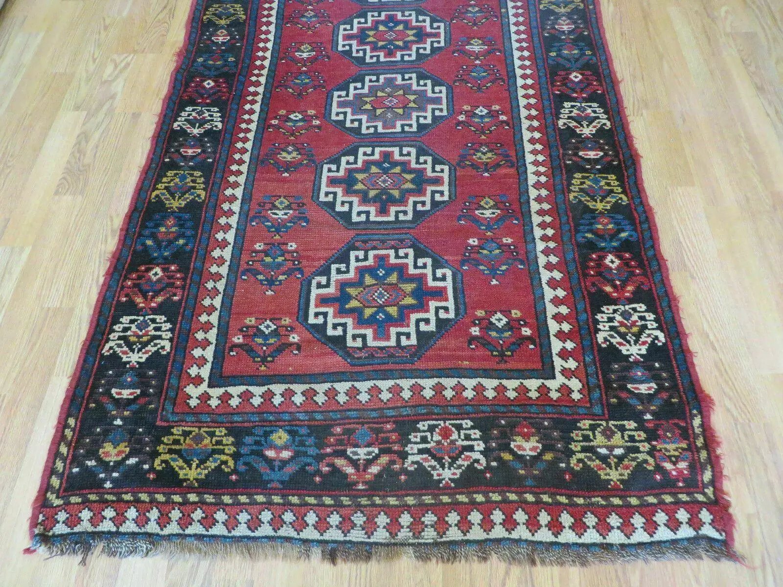 3' 3" X 10' Hand-Knotted Antique Handmade Caucasian Kazak Wool Runner Rug by Jewel Rugs