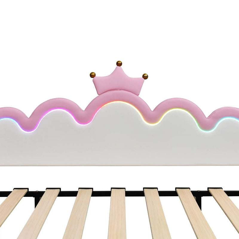 Extending Daybed With LED Lights, Modern Upholstered Princess Daybed With Crown Headboard by HouseOfZazla