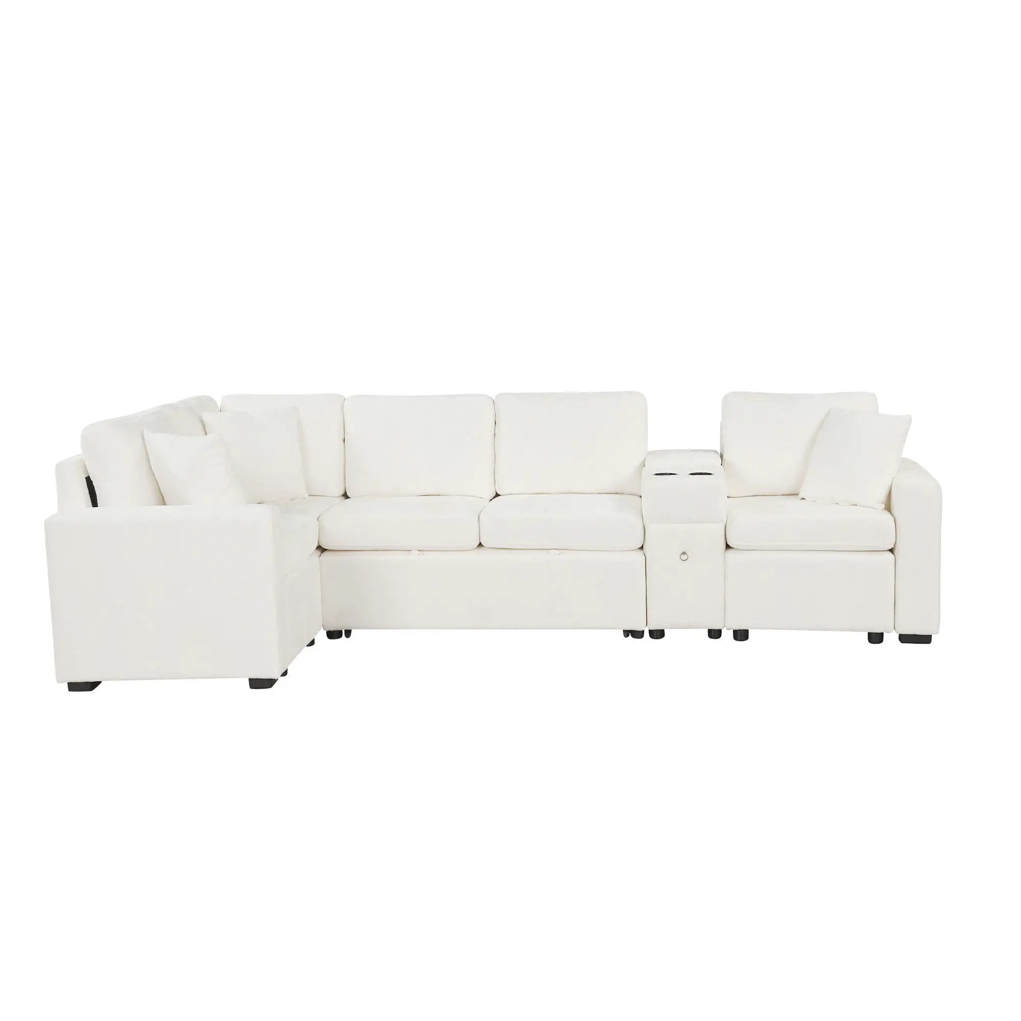 Modular L-Shaped Sectional Sofa Bed With Pull-Out Sleeper, Cup Holders, And Storage by Unique Piece Furniture