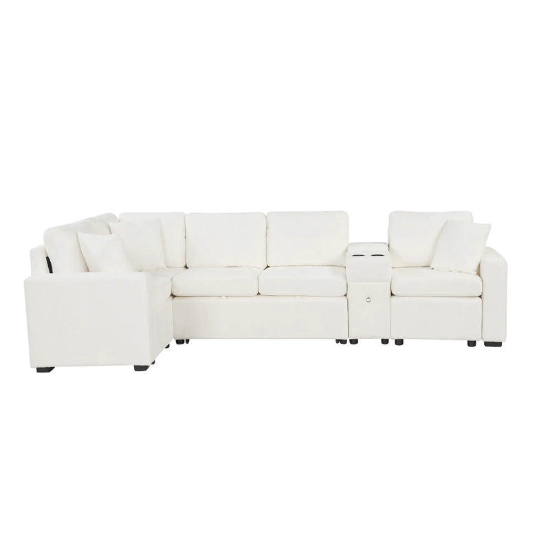 Modular L-Shaped Sectional Sofa Bed With Pull-Out Sleeper, Cup Holders, And Storage by Unique Piece Furniture