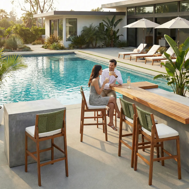4 Pieces Arly Green Outdoor Bar Stool Set by HouseOfZazla