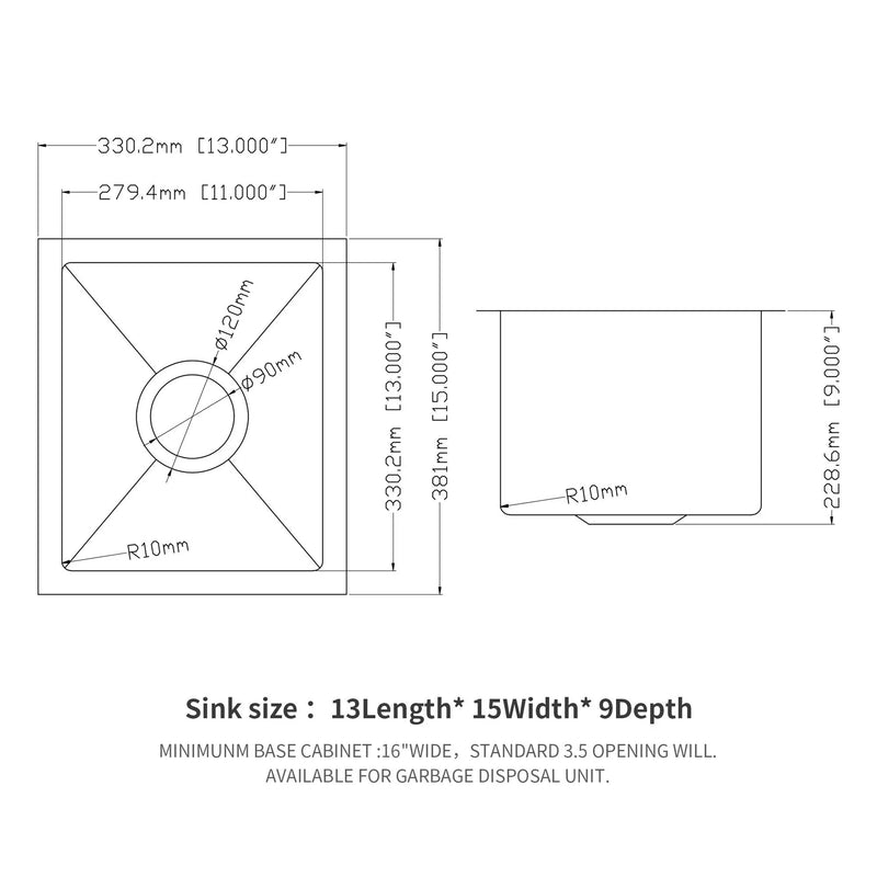 Modern Undermount Stainless Steel Kitchen Sink 16 Gauge, Deep Single Bowl by HouseOfZazla
