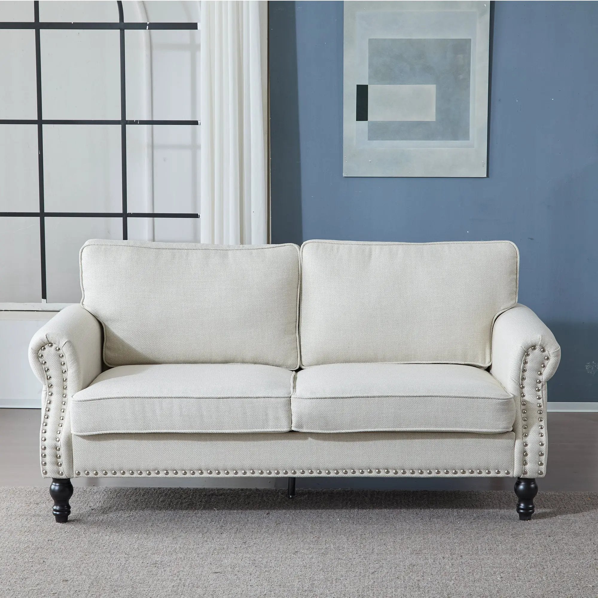 68 Inch Faux Leather Rolled Arm Sofa with Nailhead Trim by HouseOfZazla
