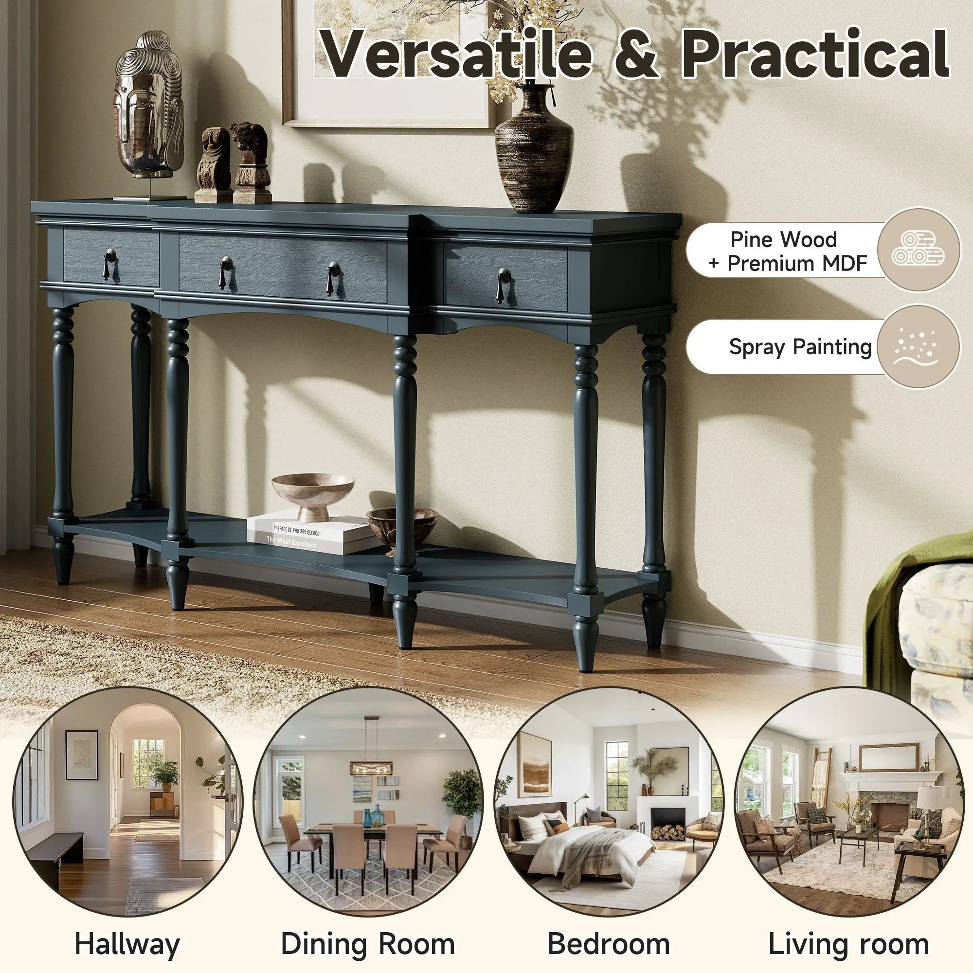 Retro Console Table With 3 Soft Close Drawers by HouseOfZazla