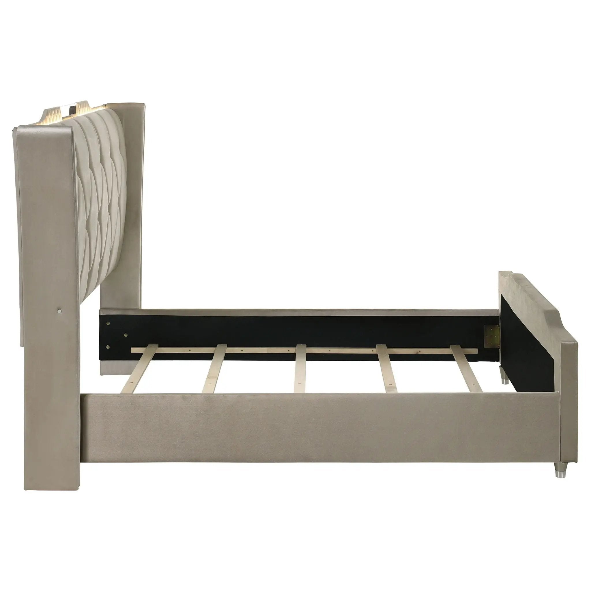 Lorient Queen LED Upholstered Wingback Bed Ivory and Camel by Unique Piece Furniture