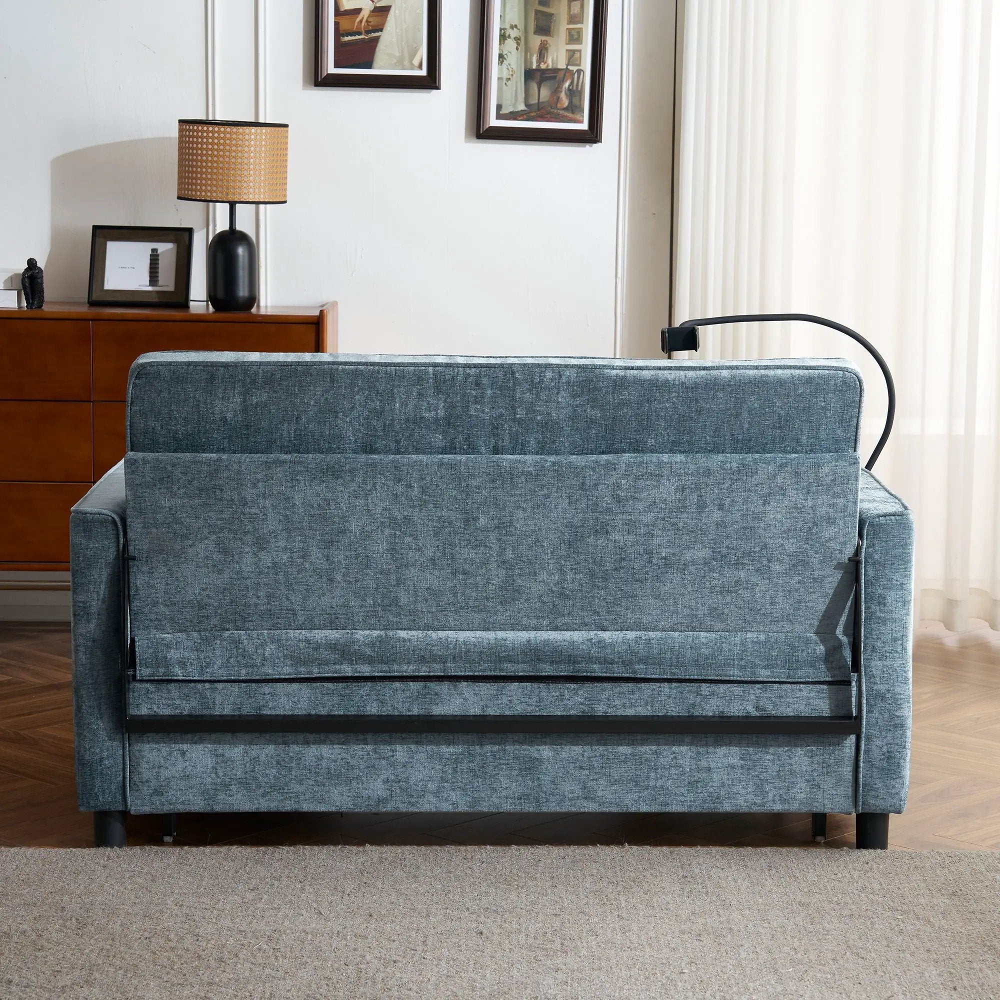 Pull-Out Sleeper Sofa With Reversible Backrest Cushion, Side Pockets, 2 USB Ports And A Phone Holder For Living Room by HouseOfZazla