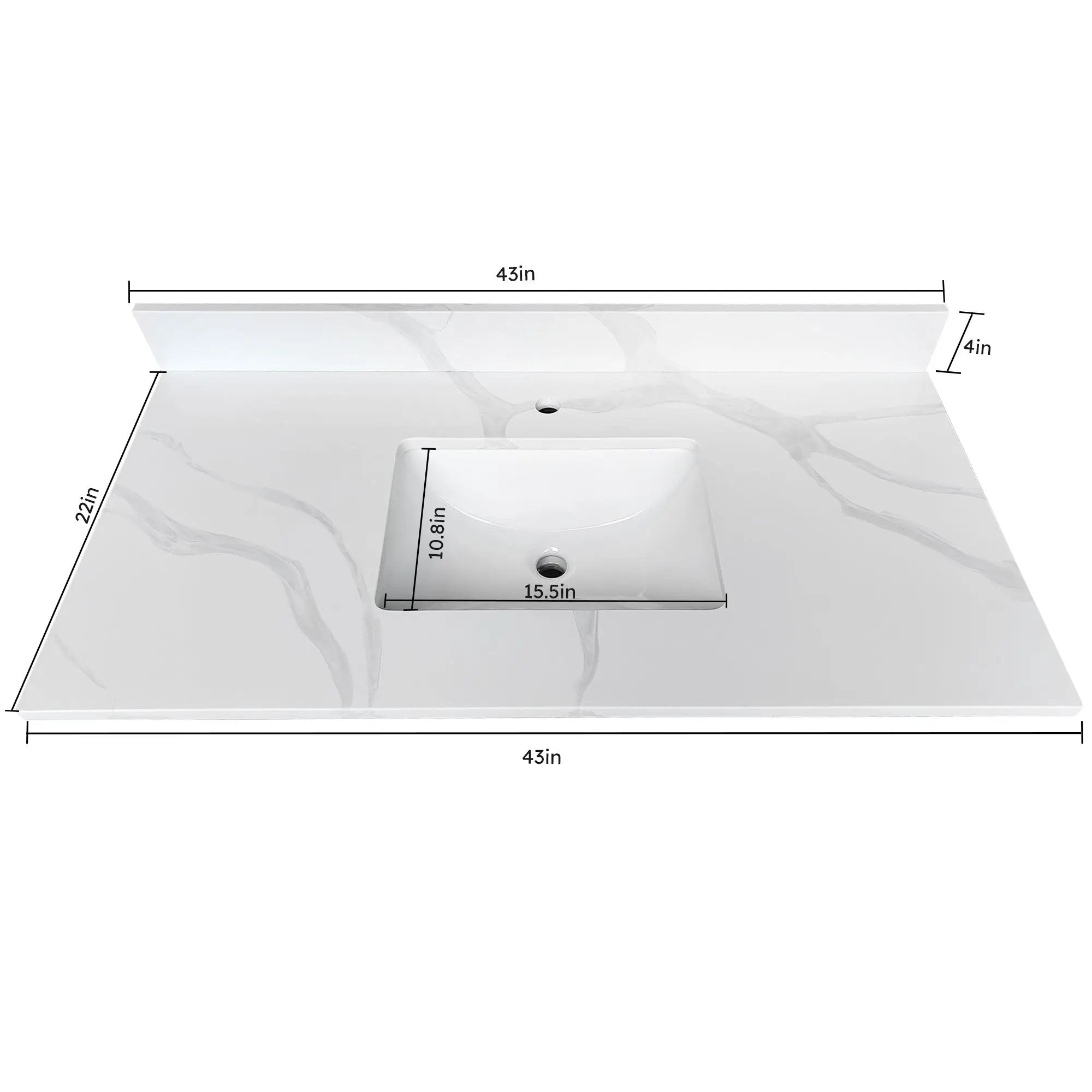 43-inch Quartz Bathroom Vanity Top with Undermount Single Bowl Sink by HouseOfZazla
