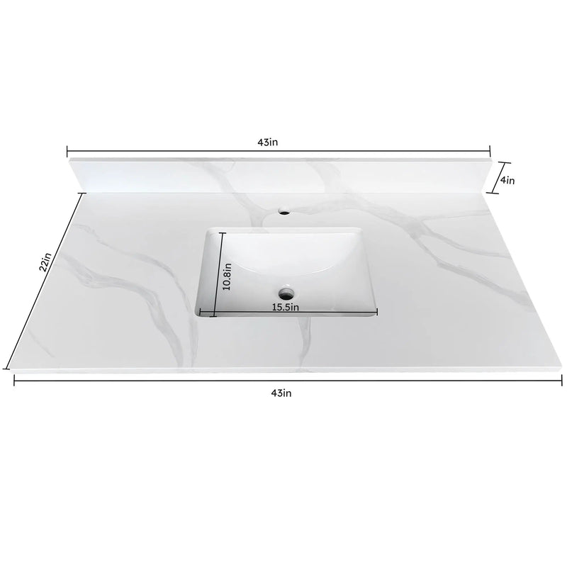 43-inch Quartz Bathroom Vanity Top with Undermount Single Bowl Sink by HouseOfZazla