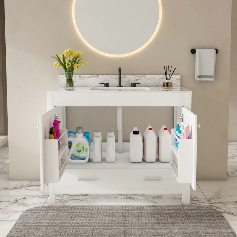43" Bathroom Vanity Multi Functional Cabinet - White by HouseOfZazla
